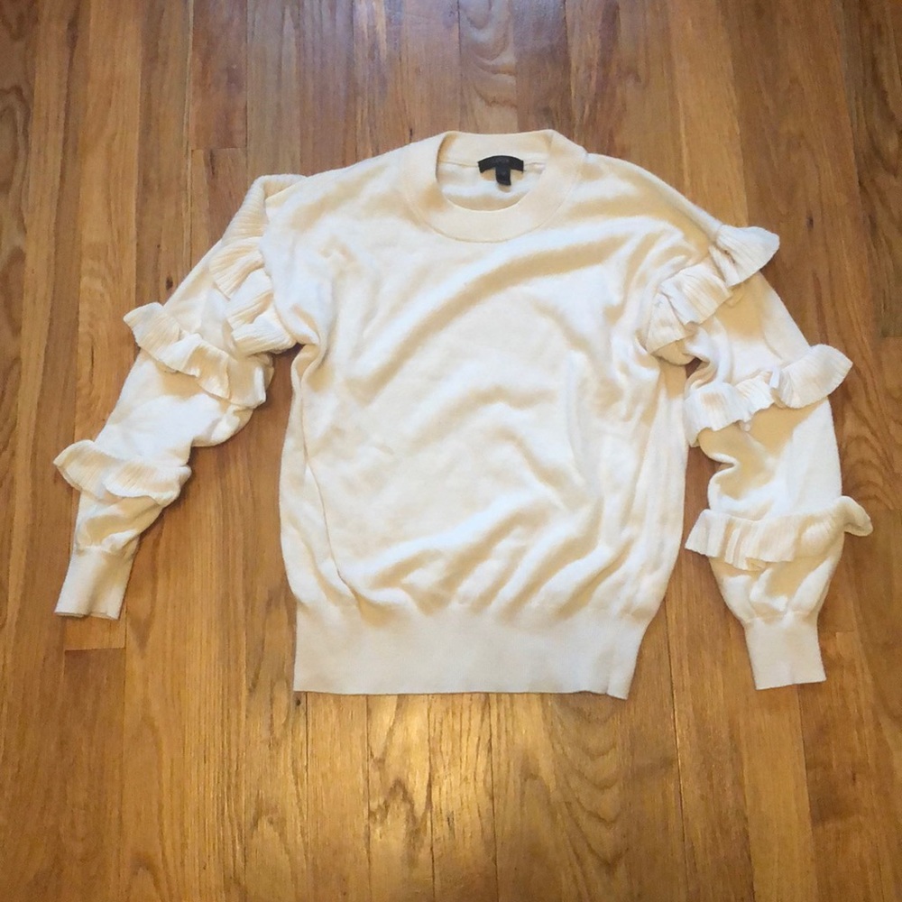 Jcrew cream ruffled sleeve sweater